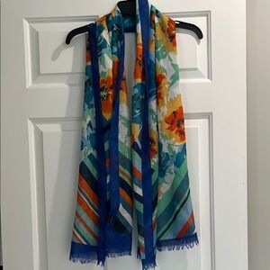 Vibrant Blue and Orange Floral Scarf